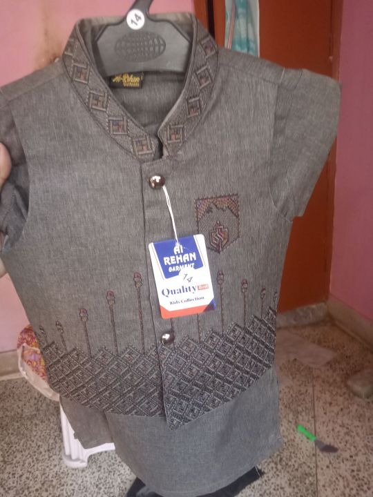 kameez salwar with vascoat  koti Kavi salwar kameez salwar with koti 1 year to 12 year baby boy koti wala suit for boys