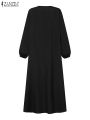 Women Autumn Muslim Long Dress Abaya Long Sleeve Hijab Vestidos Islamic Robe Femme ZANZEA Vintage Ramadan Maxi Sundress Kaftan.