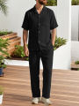 Men's Casual Two Piece Sets Solid Color Lapel Short Sleeve Tops and Long Pants Suits Spring Summer Fashionable Men Sets Clothing. 