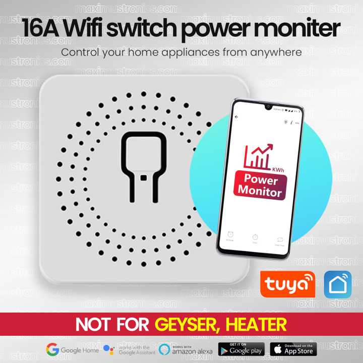 Tuya WiFi MiNi Smart Switch With Power Monitor 16A 2-way Control Timer Breaker Relay Work With Alexa Google Home