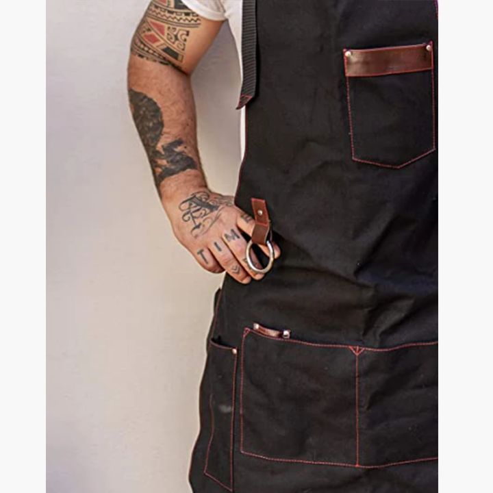 Kitchen%20Apron%20high%20quality%20For%20Pros%20Chef%20Waterproof%20Cooking%20%20Apron%20for%20Men%20Canvas%20With%20Pockets%20Fabric%20Barbecue%20Father%20Gift%20Apron%20-%20Image%205