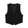 TRAF Women Fashion Front Button Linen Waistcoat Vintage V Neck Sleeveless Female Outerwear Chic Vest Tops. 