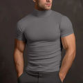 New Men's T-Shirt Sport Leisure Running Gym High Collar Shirt Training Elastic Quick Drying Short Sleeve T-Shirt Men Tight Tops. 