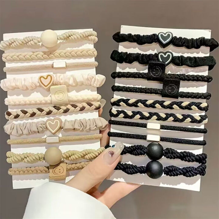 5/10/20pcs%20Simple%20Style%20Hair%20Tie%20Set%20Braided%20Hair%20Rope%20Heart%20Decor%20Scrunchies%20Elastic%20Ponytail%20Holder%20Hair%20Accessories%20For%20Women%20-%20Image%202