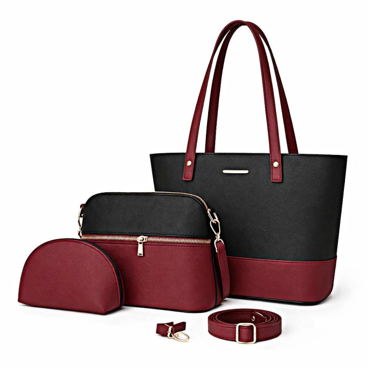 3-Piece%20Dual-Tone%20Women%E2%80%99s%20Handbag%20Set%20-%20Textured%20PU%20Leather%20Large%20Tote%20with%20Tassel%20Detail%20-%20Matching%20Crossbody%20Messenger%20Purse%20&%20Mini%20Pouch%20for%20Ladies%20-%20New%202026%20Office%20&%20Party%20Wear%20Collection%20-%20Image%204