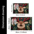 1pc Fluffy Christmas Deer Microfiber Bath Mat - Quick-Dry & Absorbent, Festive Holiday Design with Red Berries & Green Leaves.