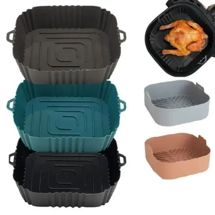 1PC Silicone Air Fryer Basket, Round Square Reusable Pan Liner for Pizza Fried Chicken Baking Accessories