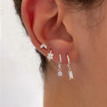 4PCS Stainless Steel Four Zircons Flower Pendant Hoop Earrings Set for Women Cartilage Huggies Square Earring Piercing Jewelry. 