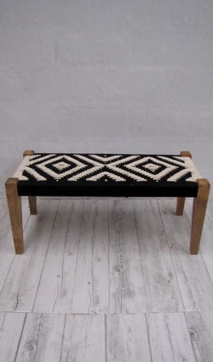 Flat Top Legs Black And White Rope High Stool , handmade charpai stool