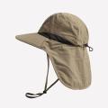 UV Protection Hat with Wide Brim Waterproof Quick-drying Panama Fisherman Cap Mesh Breathable Neck Protection Summer Hat.