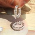 Huitan Princess Square Cubic Zirconia Hoop Earrings Luxury Trendy Ear Circle Earrings for Women Fashion Versatile Female Jewelry. 