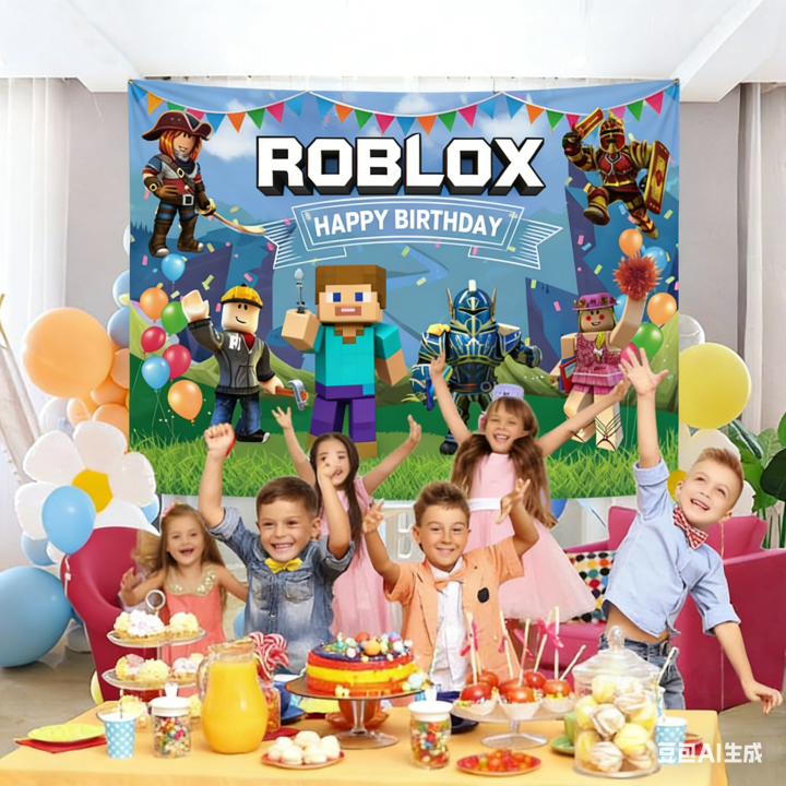 2026 Roblox Game Backdrop for Kids Birthday Party Hot Theme Boys Photo Booth Background Wall Hanging Decoration