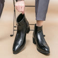 Black Western Boots for Men Cowboy Brown Chelsea Boots Zipper Ankle Business Boots Size 38-46 Free Shipping. 