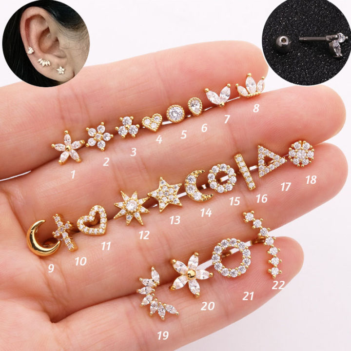 1 Piece Surgical steel & Copper Cz Crown Long Bar EAR Helix Piercing Tragus Stud Conch Earring Piercing