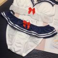 Women's bra set Japanese loli underwear female soft girl navy sweet cute without steel ring teenage sailor suit bra set. 