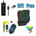 RGB one hand gaming keyboard rgb mouse And hub with free OTG gaming combo pack.