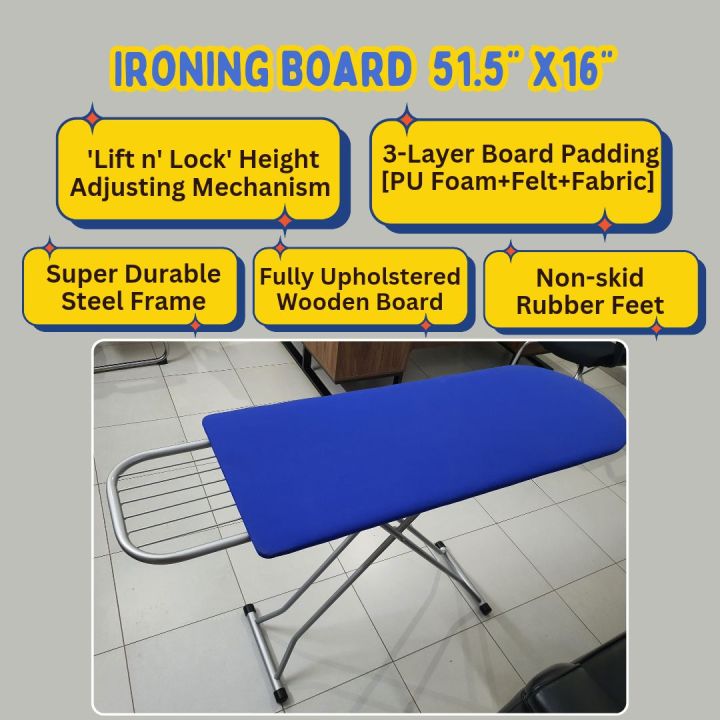 Premium Quality Ironing Board - Foldable Iron Stand - Iron Board - Laundry Pressing Table - 50"x16",  in Three Colour Options