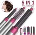 5in1 Electric Hair Dryer Comb & Styling Kit — Multifunctional Hot Wind Curler, Removable Brush Heads, 5 Interchangeable Barrels, Negative Ion Technology, Straightener Brush, Ceramic Plates, Fast Heat, Cool Tip, Lightweight, Portable With Travel Pouch. 