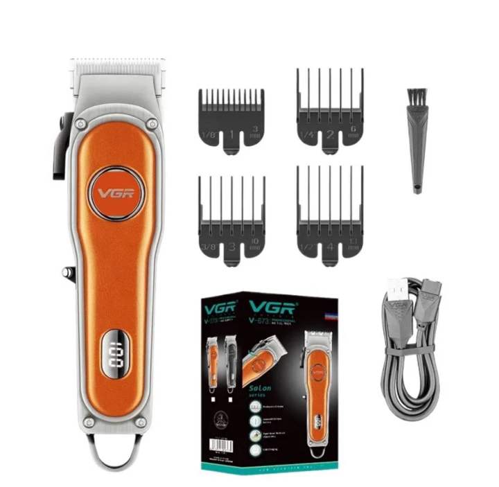 VGR Professional Clipper Hair Trimmer Vintage Haircutting Machine LED Display Electric Barber Trimmer V-673