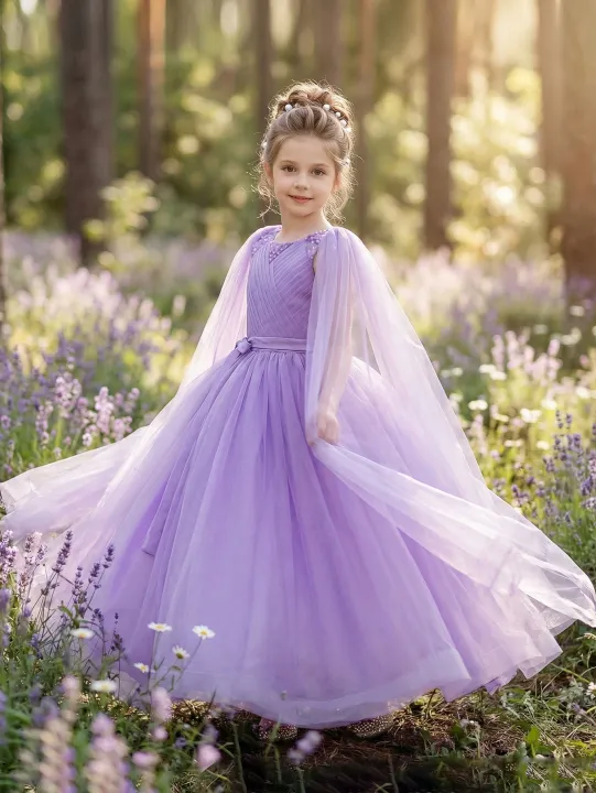 Elegant%20Purple%20Long%20Dress%20for%20Tween%20Girl,A%20Formal%20Gown%20Featuring%20Flowing%20Veil%20Belt%20Bow%20Decoration,Wedding,Birthday%20Party,Banquet%20-%20Image%206