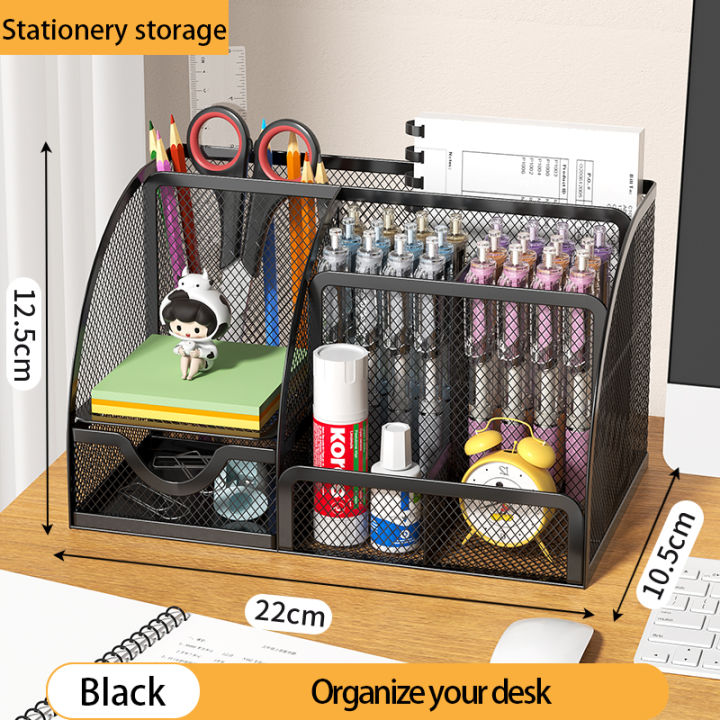 Mesh%20Pen%20Holder%20and%20Organizer%20Office%20Supplies%20with%207%20Compartments,%20Desktop%20Organizer%20with%20Drawer,%20Metal%20Pen%20Holder%20for%20Desk%20-%20Image%207