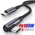 Mobile Phone USB C to USB Type C Cable PD 100W Fast Charging Line Quick Charge 4.0 Right Angle Wire 90 Degree Data 0.5m/1m/2m.