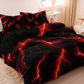 3Pcs Lightning Thunder Pattern Print Duvet Cover Bedding Set Soft Breathable For Four-seasonBedroom Dormitory Decorative. 