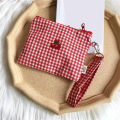 Red Cherry Canvas Makeup Bag, Portable and Easy to Carry. Red Plaid, Large Capacity Cosmetic Lipstick Storage Bag.. 