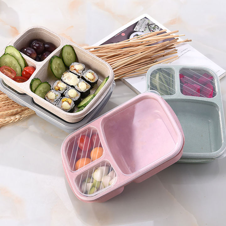Wheat Straw Lunch Box 3-Compartment Plastic Bento Box Microwavable Meal ...