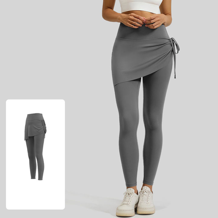2026 Women Side Ruched Drawstring 2 in 1 Yoga Leggings High Rise Butt Lifting Slim Fit Squat Proof Workout Running Yoga Pants