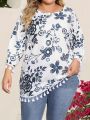 Plus Size Fashion Loose Shirt Woman Elegant Round-Neck Woman T Shirt Printed Casual Woman T Shirt Holiday Weekend Top.