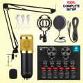 【Large PCB】 BM800 Condenser Microphone KIT with V8 SoundCard for Studio Recording ~ Home Studio Setup for PodCasting, Live Streaming, Gaming, Singing, ASMR with Mic Suspension Adjustable Scissor Arm, XLR Cable, Shock Mount & Pop Filter ~ FunBug. 