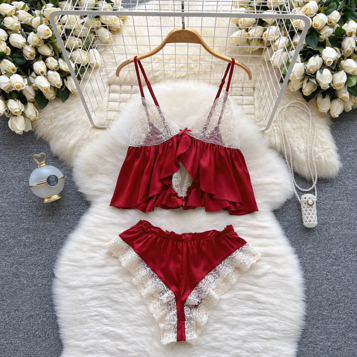 Chinese%20%20Transparent%20Vintage%20Embroidery%20Jacquard%20Halter%20Top%20Dressing%20Sleepwear%20Open%20Front%20Bindings%20Gauze%20Dress%204-Piece%20Set%20-%20Image%207