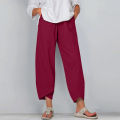 Women Cotton Linen Harem Pants Vintage Printed Wide Leg Trousers Casual Solid Pockets Harajuku High Waist Baggy Pants Joggers. 