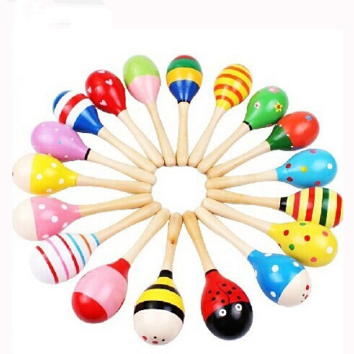 2pcs Colorful Wooden Small Rattles Maracas Beat Baby Educational Toys 0-12 Months Kids Gift for Newborns Funny Dolls