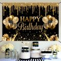 Gold Glitter Birthday Party Polyester Background Cloth, Backdrop Banner Perfect For Black Gold Adult Happy Birthday Theme Party. 
