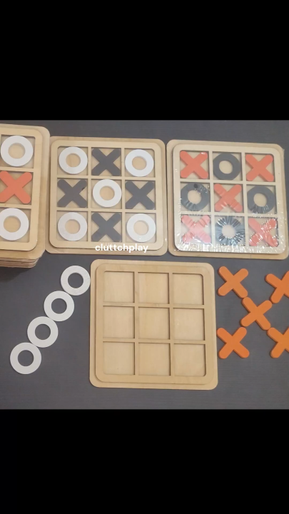 Wooden Tic Tac Toe XOXO Game Mind Challenging Cross and Zero Board Game for Family Kids & Adults|Return Gifts for Birthday Age 5-12|Brain Development Table Toy (Model 2)