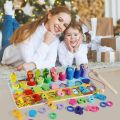 6 in 1 Wooden Montessori Learning Toy, Magnetic Fishing Game, 6-in-1 Wooden Blocks Puzzle Board Set Numbers, Fruits, Traffic, Characters, Animals, and Career Matching for Toddlers Preschool Montessori Counting Educational Wooden Toy. 