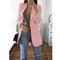 European and American Fashion Casual Suit Polo Neck Slim Fit Cardigan Temperament Women's  Coat Spring and Autumn 2024. 