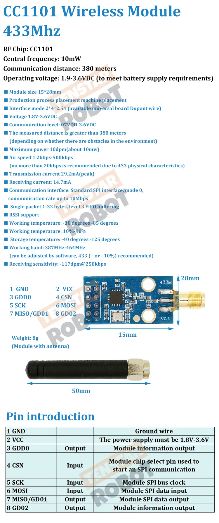 TENSTAR CC1101 433MHz Wireless Module With SMA Antenna Wireless ...