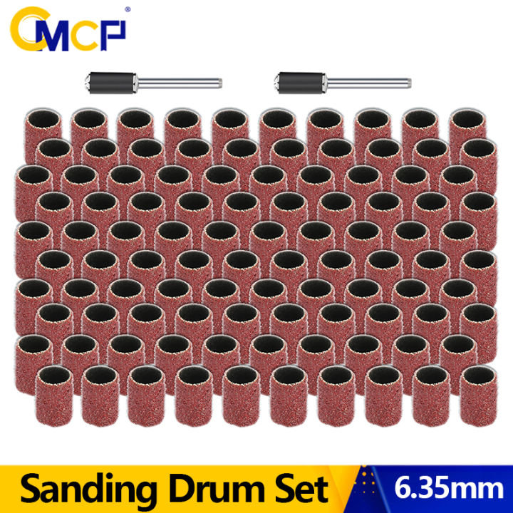 CMCP 11-102pcs Sanding Drum Kit 80 100 120 Grit Sanding Bands with Mandrels for Dremel Sleeves For Electric Mini Angle Grinder