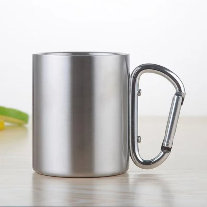 Outdoor Camping Travel Stainless Steel Cup Carabiner Hook Handle Picnic Water Mug Outdoor Travel Hike Cup Portable Mug