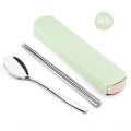 4Pcs/Set Stainless Steel Chopsticks Spoon Fork Steak Knife with Storage Case Travel Camping Cutlery Set Portable Tableware.
