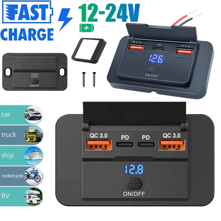 3/4 Ports RV Type C Usb Outlet with Power Switch QC3.0 PD USB2.1A Type ...