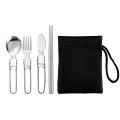 Travel Set with Mesh Bag 5pcs Stainless Steel Cutlery Spoon Fork Chopsticks Knife Set Tableware Dinnerware Portable Home Camping.