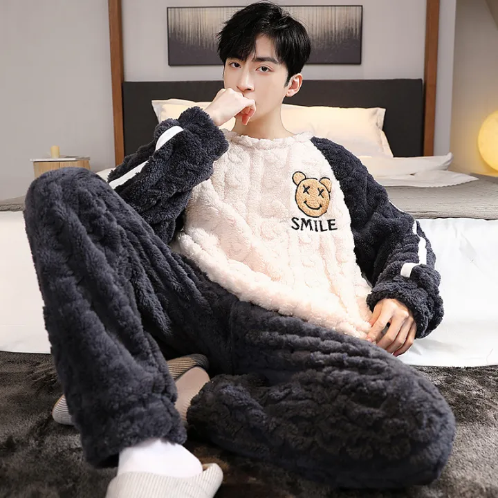 Autumn%20and%20Winter%20New%20Men's%20Coral%20Fleece%20Thermal%20Underwear%20Pajamas%20Homewear%20Suit%20Teenagers%20Thickened%20Facecloth%20Pajamas%20Homewear%20-%20Image%204