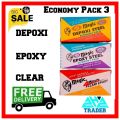 3Pcs Magic Depoxi Steel, Magic Epoxy Steel & Magic 4 Minutes Clear Epoxy Economy Pack. 