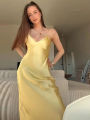 HH Women Summer Yellow Stain V Neck Sling Dress Elegant Sleeveless Loose Maxi Robes 2025 New Ladies Party Holiday Dresses. 