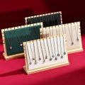 Fashion Bamboo Wood Square Necklace Display Stand, Premium Bamboo Material with Velvet & Leather Surface, Scratch-Protection Jew. 
