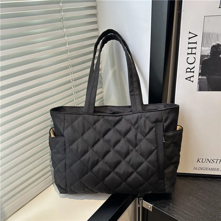 Multi%20Pocket%20Women%20Mailman%20Bag%20Diamond%20Patterned%20Cotton%20Clothing%20Shoulder%20Bag%20Large%20Capacity%20Tote%20Bag%20Casual%20Nylon%20Shoulder%20Bag%20-%20Image%207
